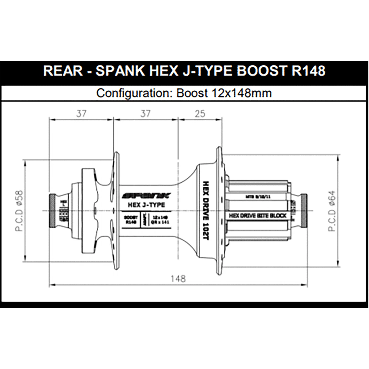 Piasta tylna SPANK HEX DRIVE J-Type 102T 12x148 mm Boost E-Plus czerwona - Image 2