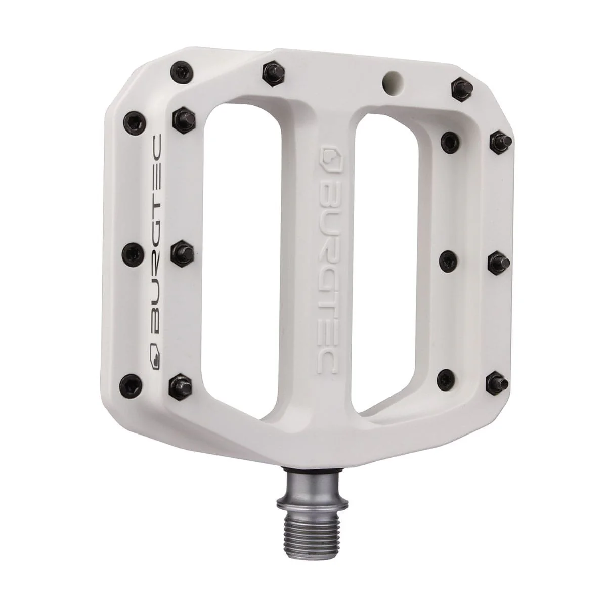 Płaskie pedały BURGTEC MK4 Composite Damn Right White Silver