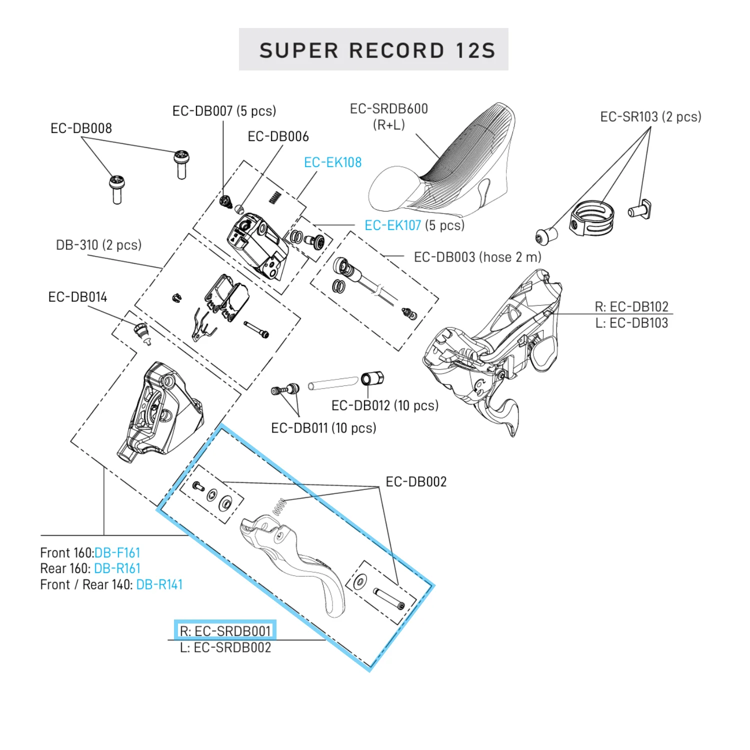Pojedyncza dźwignia prawego hamulca CAMPAGNOLO SUPER RECORD 12V DISC - Image 2