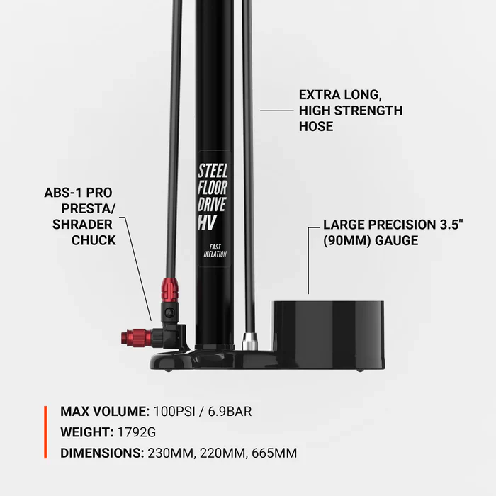 Pompka nożna LEZYNE STEEL FLOOR DRIVE 3.5 HV czarna - Image 3