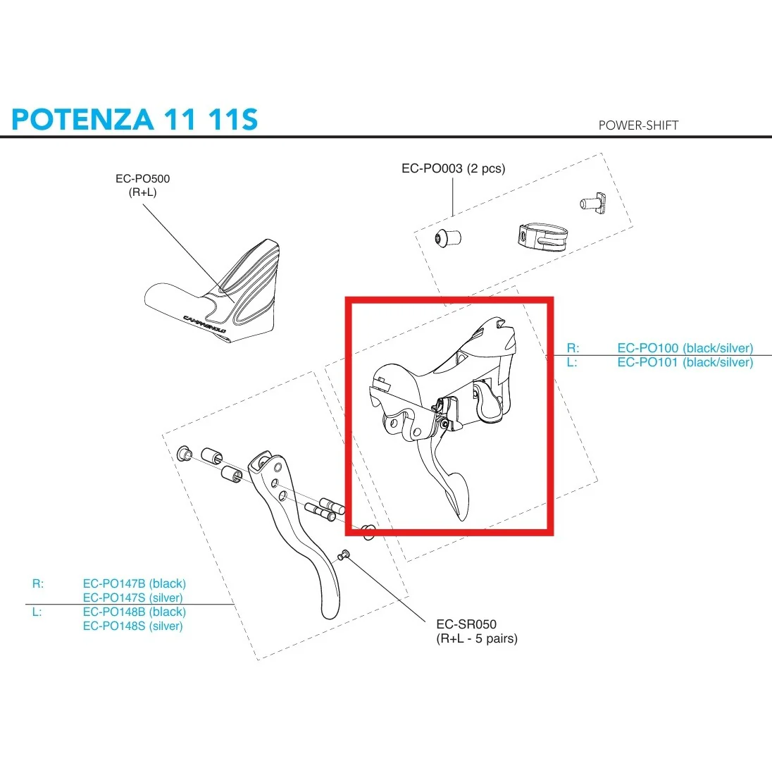 CAMPAGNOLO POTENZA 11V 2018 Prawa dźwignia zmiany biegów Korpus Obręcz Hamulce - Image 2