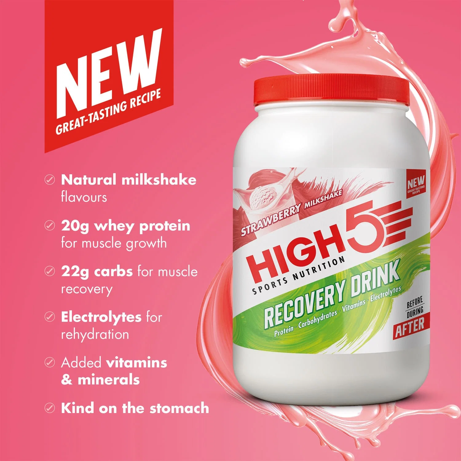 High5 RECOVERY DRINK (1,6 kg) Strawberry Milkshake - Image 2
