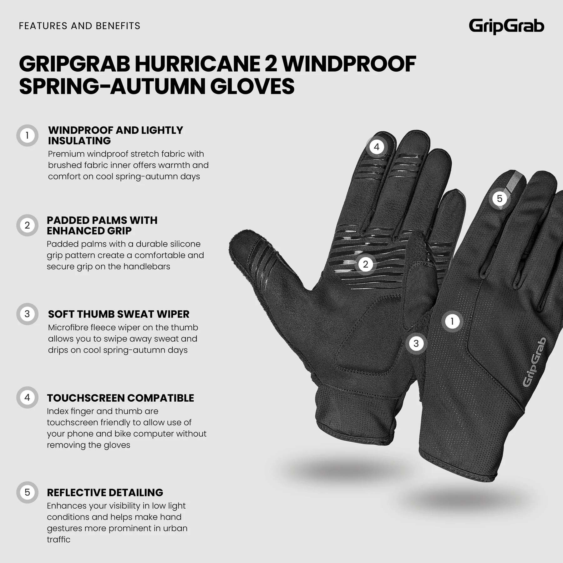 Rękawice GRIPGRAB HURRICANE 2 WINDPROOF SPRING AUTUMN czarne - Image 7