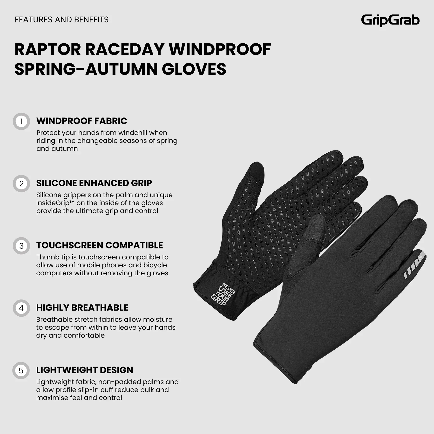 Rękawice GRIPGRAB RAPTOR RACEDAY WINDPROOF SPRING AUTUMN czarne - Image 6
