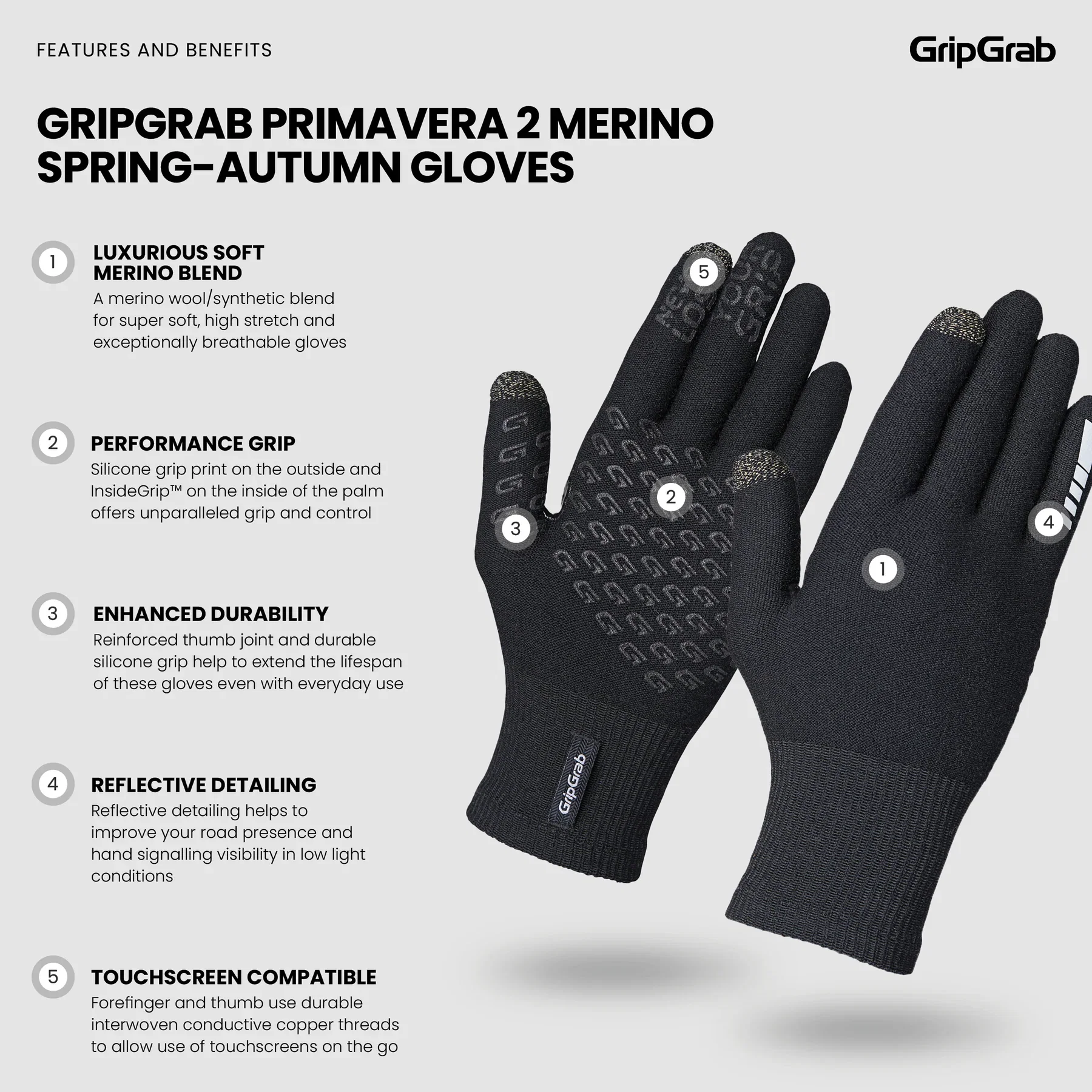 Rękawiczki PRIMAVERA 2 MERINO SPRING AUTUMN Czarny - Image 6