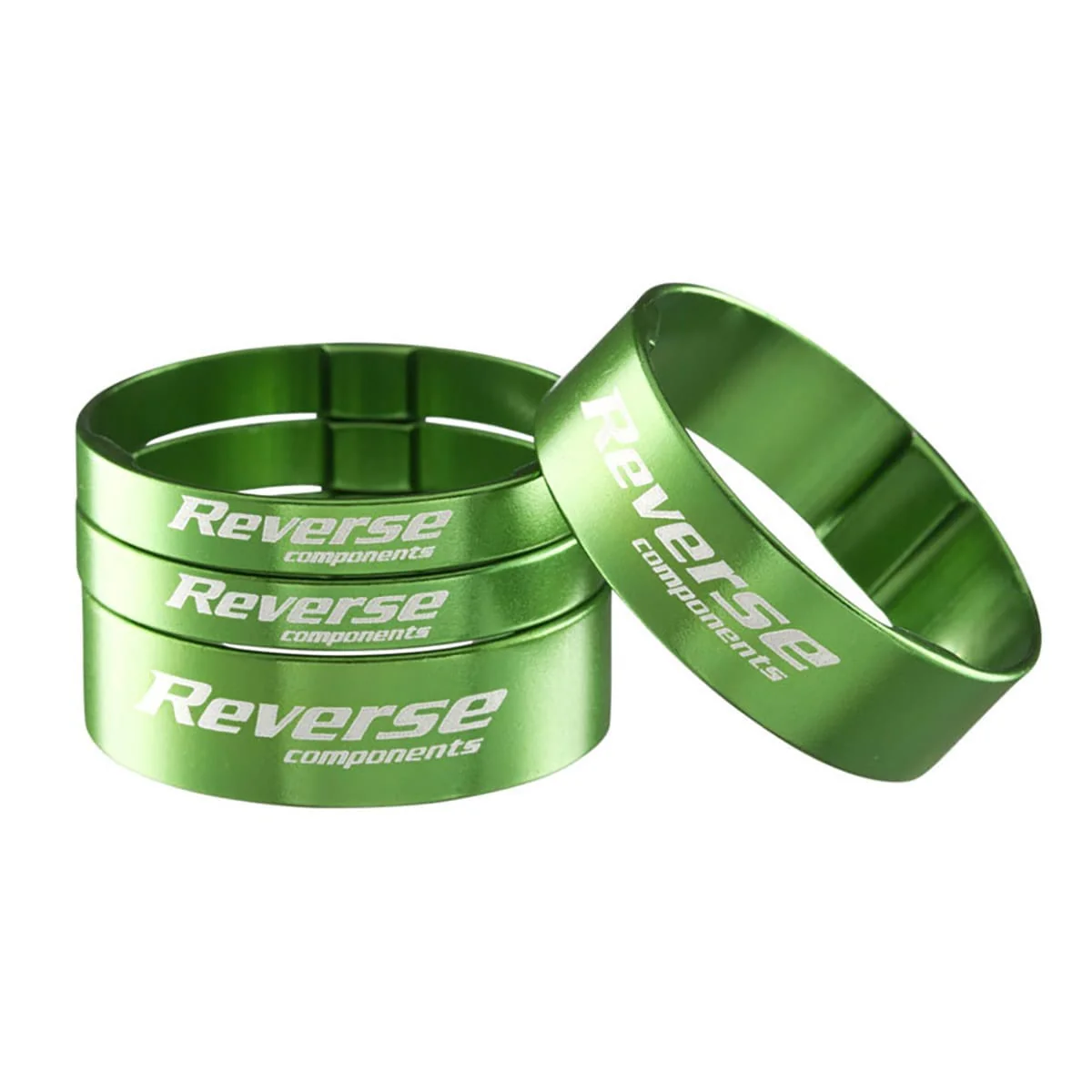 REVERSE COMPONENTS Aluminiowy, ultralekki zestaw dystansowy 1"1/8 Green Headset Spacer Kit