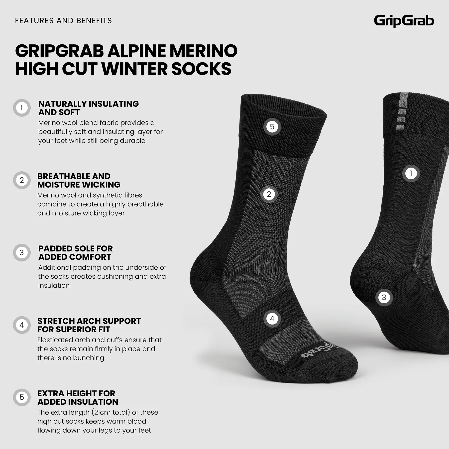 Skarpety GRIPGRAB ALPINE MERINO HIGH czarne - Image 6