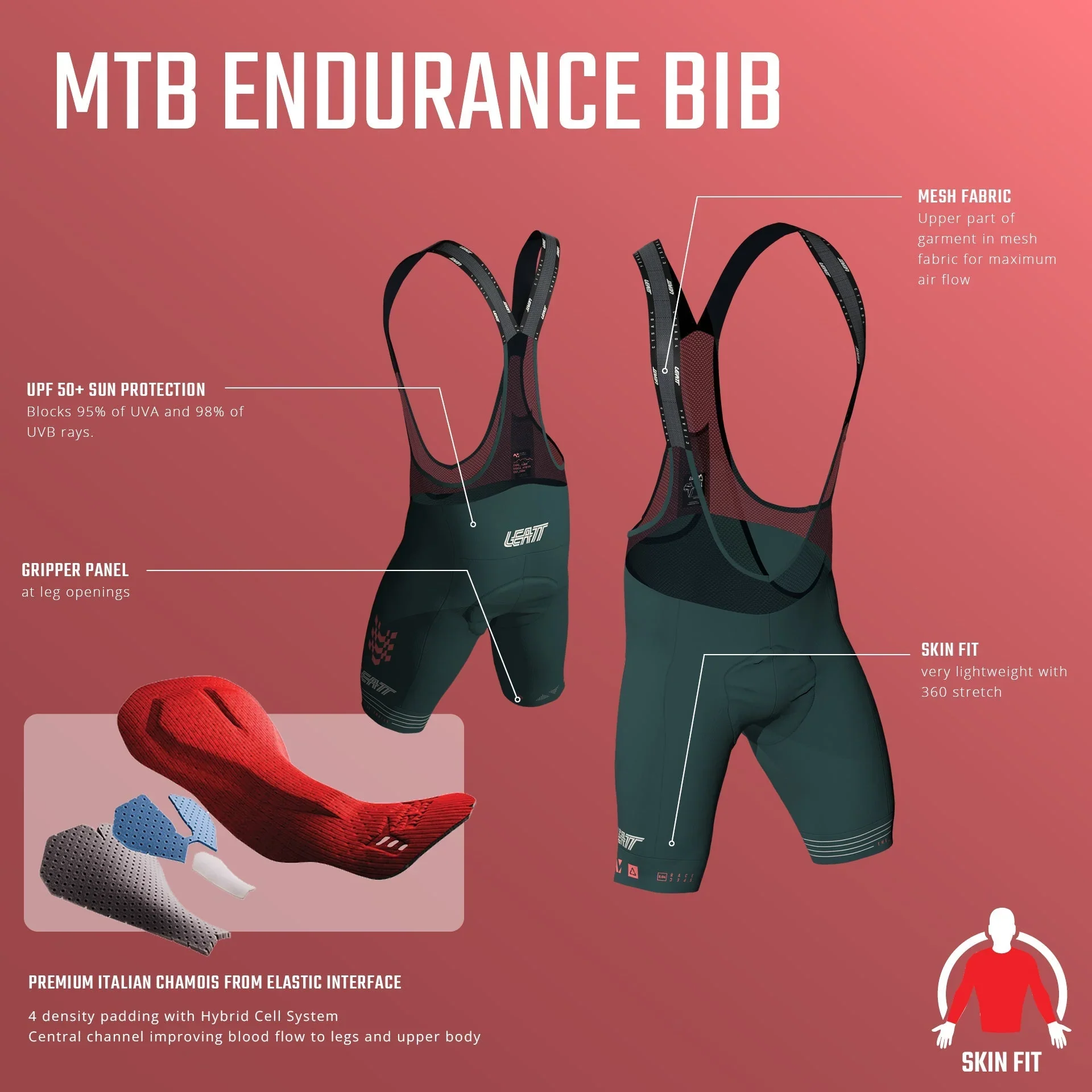 Spodenki LEATT MTB ENDURANCE 6.0 Bibshorts czarne - Image 3