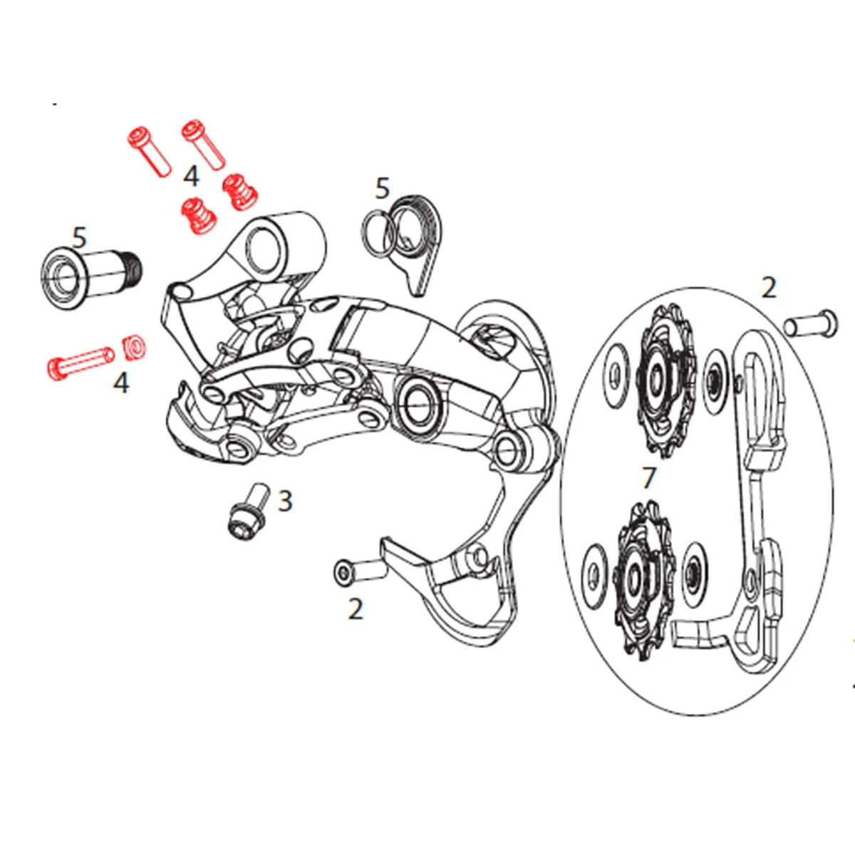 SRAM X9 Type 2 / X9 2011 (10v) Śruby i ograniczniki regulacji łożysk przerzutki tylnej #11.7515.055.000