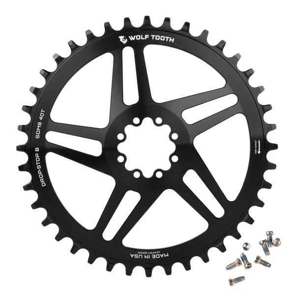 Tarcza mechanizmu korbowego WOLF TOOTH DROP-STOP ST GRAVEL DM 8 Screw Sram Black Mono Chainring
