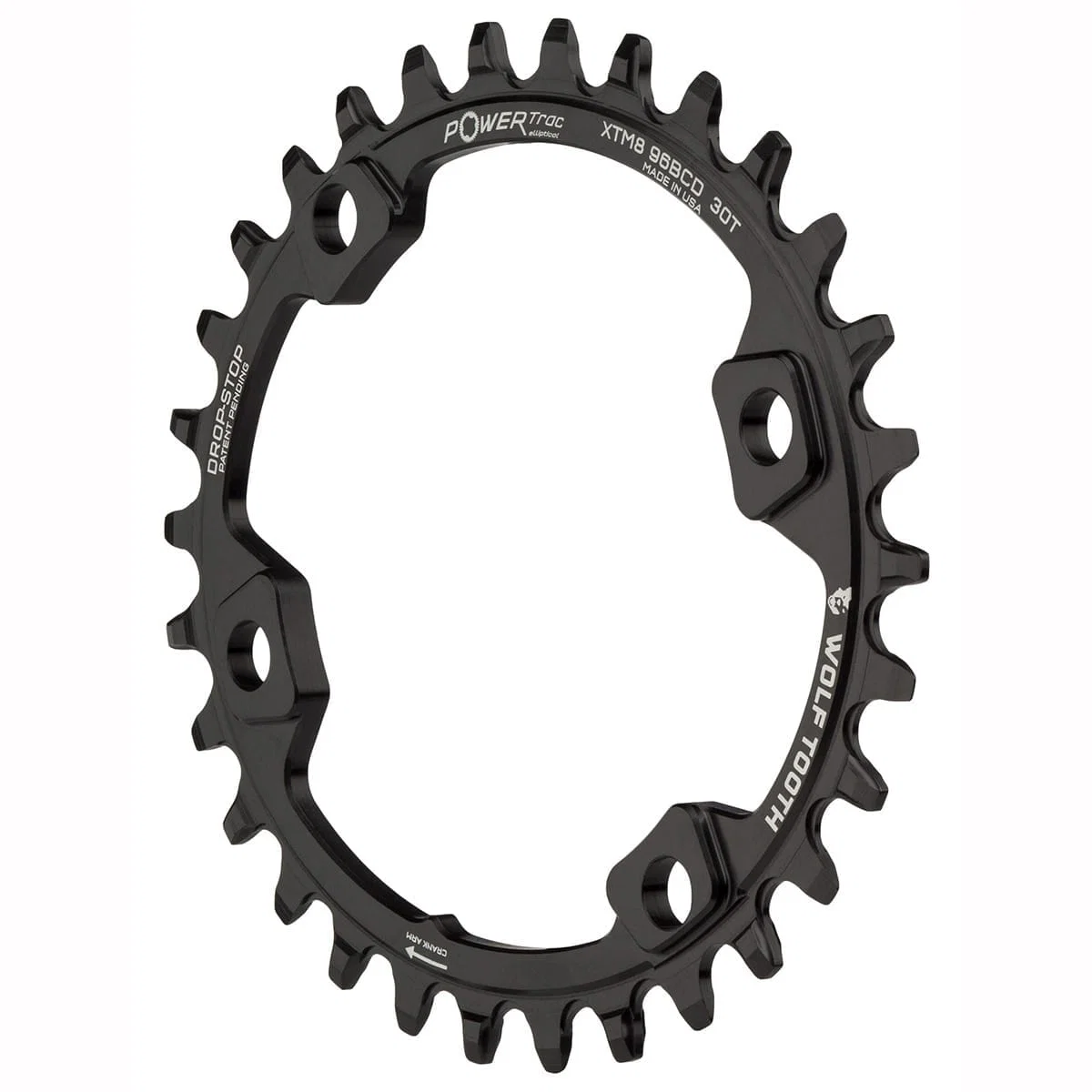 WOLF TOOTH ELLIPTICAL 96 BCD 11V Shimano XT M8000/SLX M7000 4 Hole 96mm Black Mono Oval Chainring - Image 2