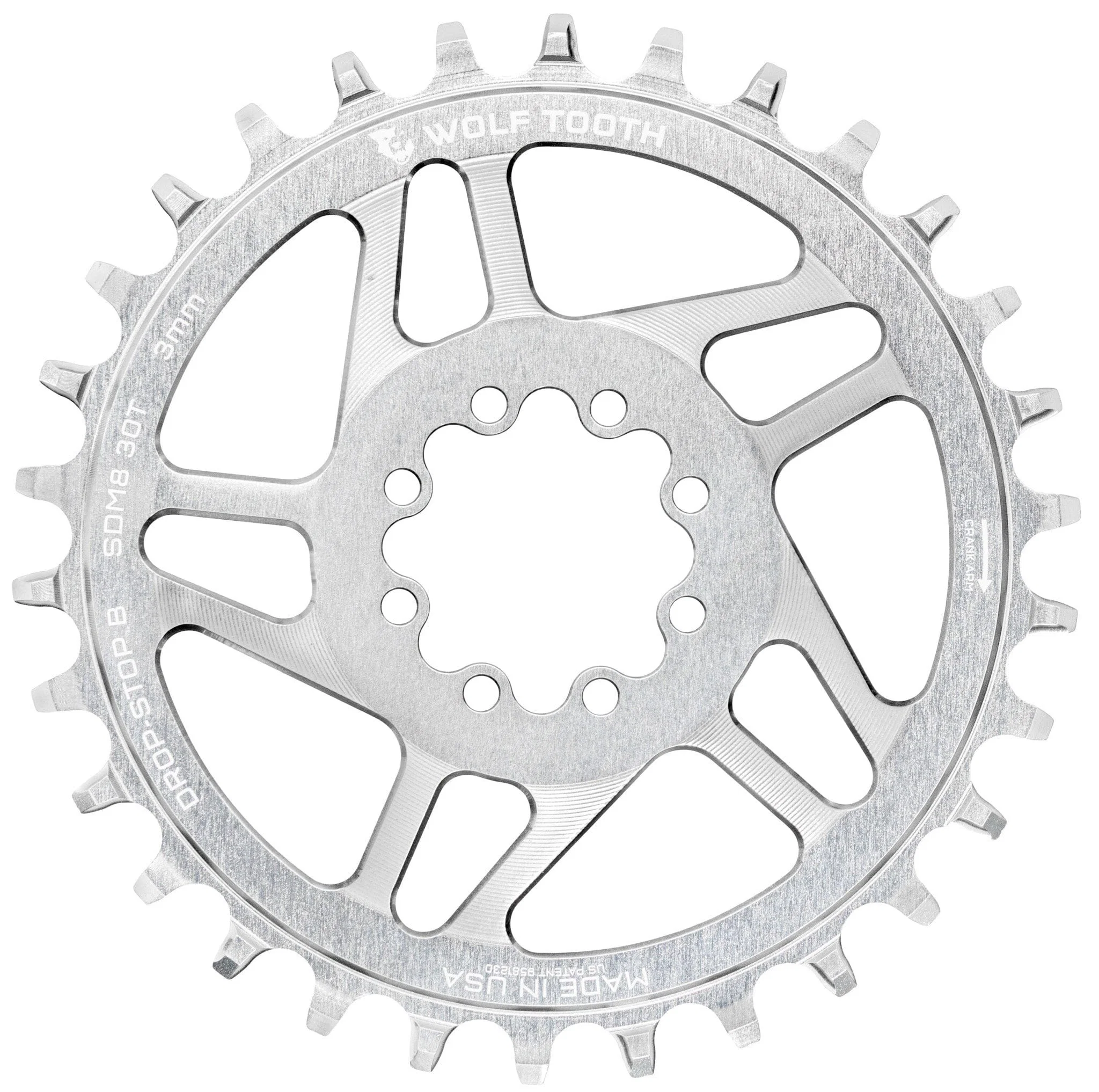 Tarcza WOLF TOOTH DROP-STOP B DM 8 Sram Eagle Boost Offset 0mm Raw Silver Mono Chainring