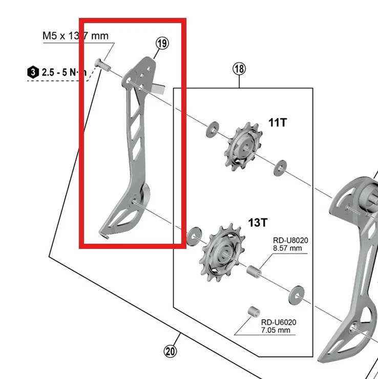 Wewnętrzny koszyk przerzutki tylnej SGS SHIMANO RD-U8020/U6020