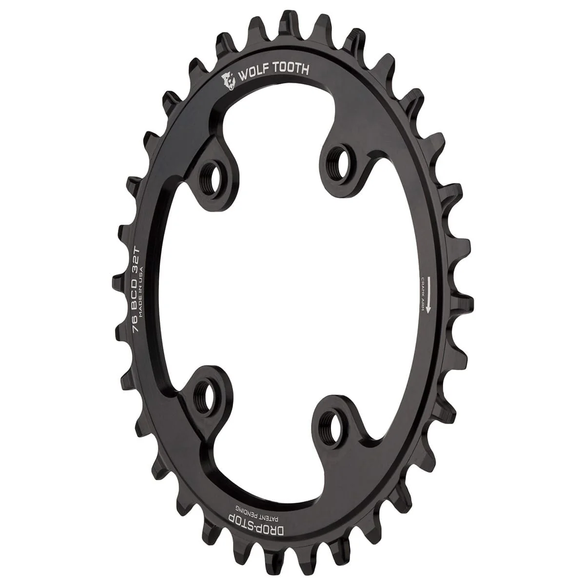 WOLF TOOTH 76 BCD 10/11/12V Sram XX1/Specialized STOUT 4-hole 76mm Black Mono Chainring - Image 2