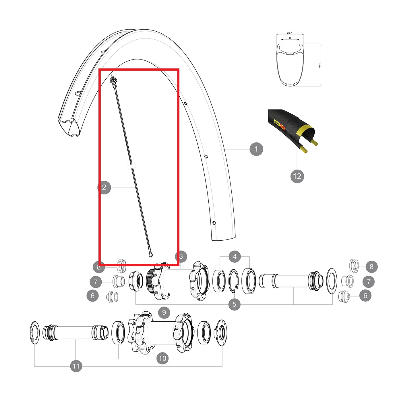 Zestaw 12 szprych MAVIC COSMIC PRO CARBON SL T/C UST 278 mm przód/tył