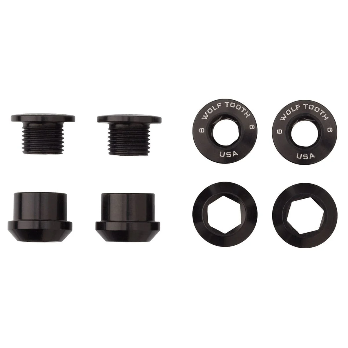 Zestaw 4 śrub i nakrętek kominowych M8x6 mm WOLF TOOTH Transmission 1X czarny