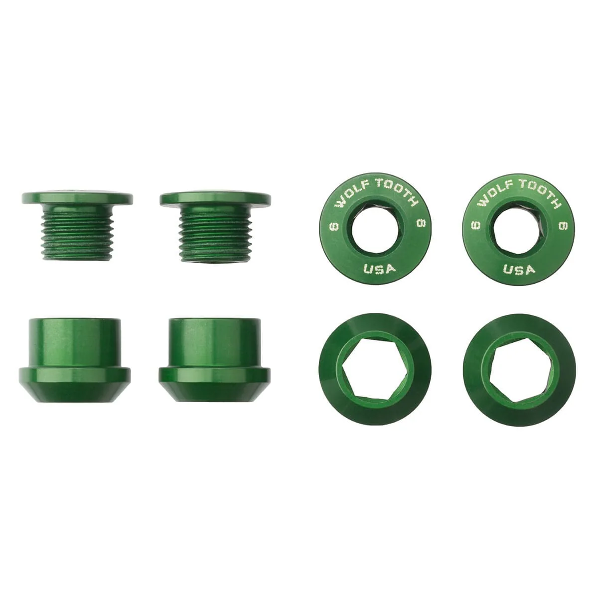 Zestaw 4 śrub i nakrętek kominowych M8x6 mm WOLF TOOTH Transmission 1X Zielony
