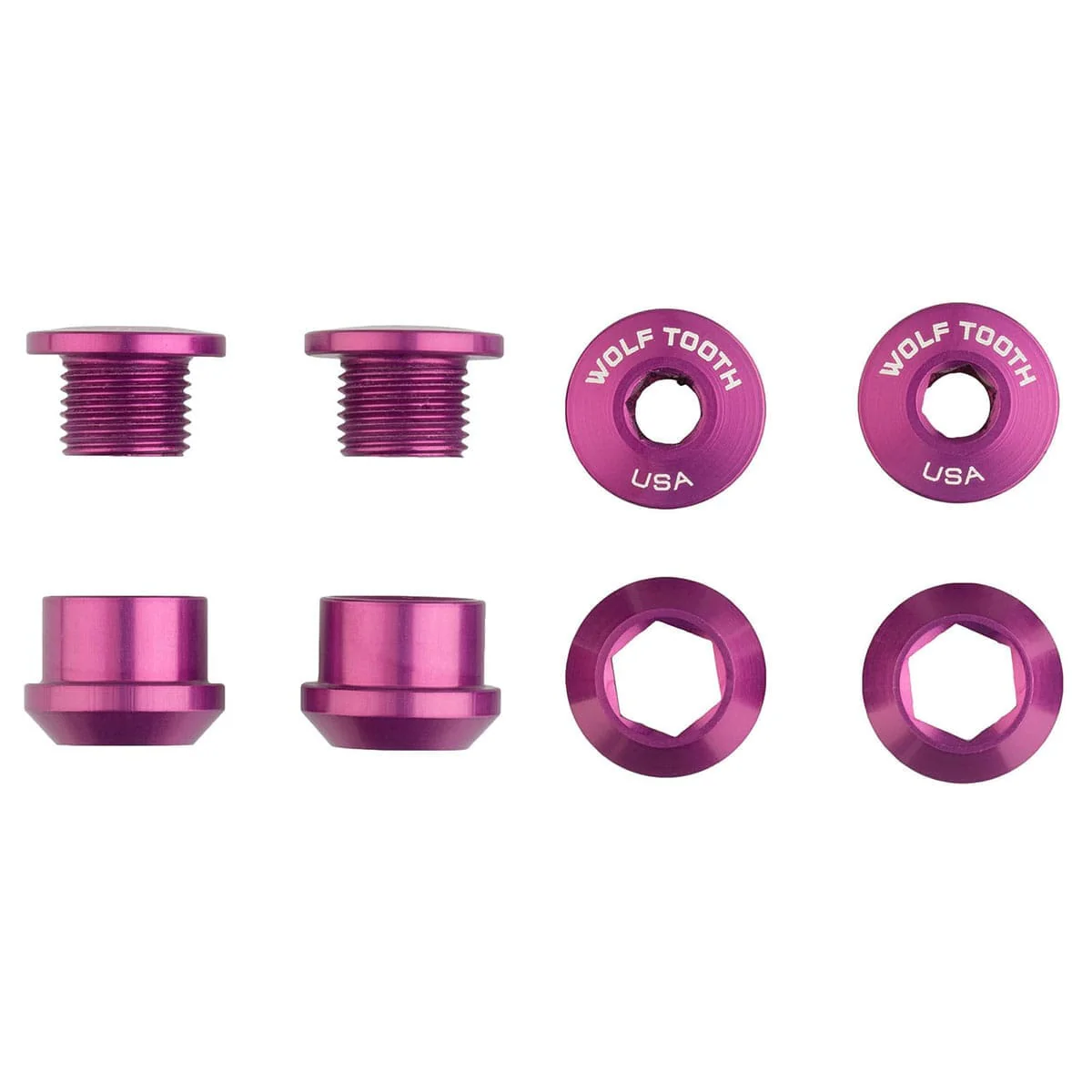Zestaw 4 śrub i nakrętek M8x6 mm WOLF TOOTH Transmission 1X Violet Chimney