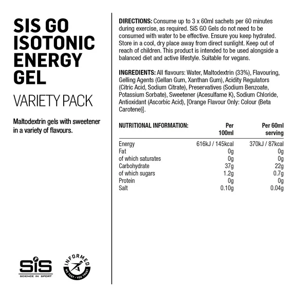 Zestaw 7 bezglutenowych żeli energetycznych SIS GEL GO ISOTONIC (60 ml) - Image 2