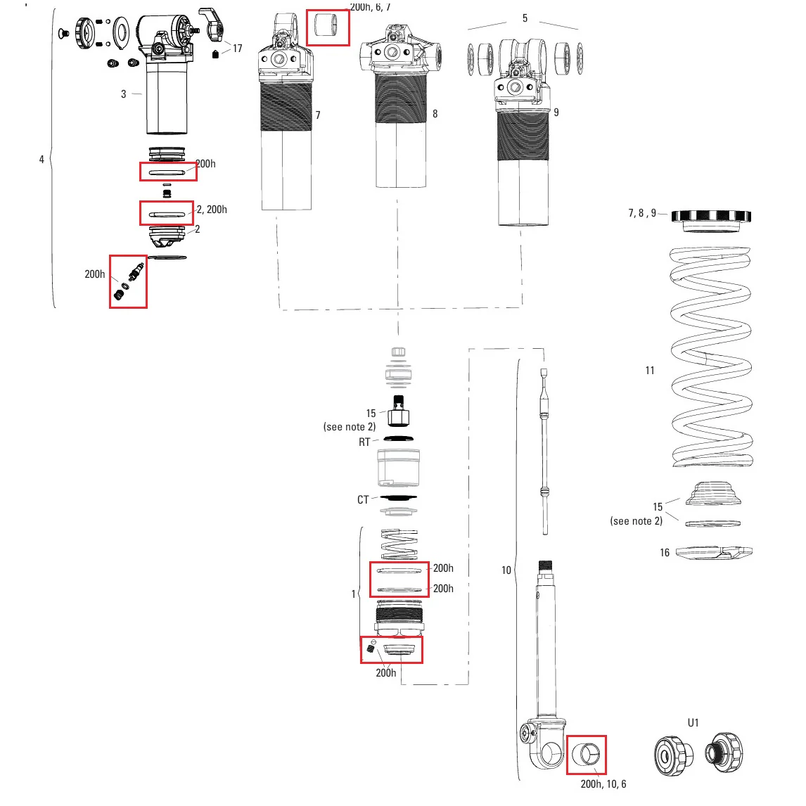 Zestaw konserwacyjny 200 godzin/rok ROCKSHOX SUPER DELUXE COIL B1 (2023+)/DELUXE COIL B1 (2023+)