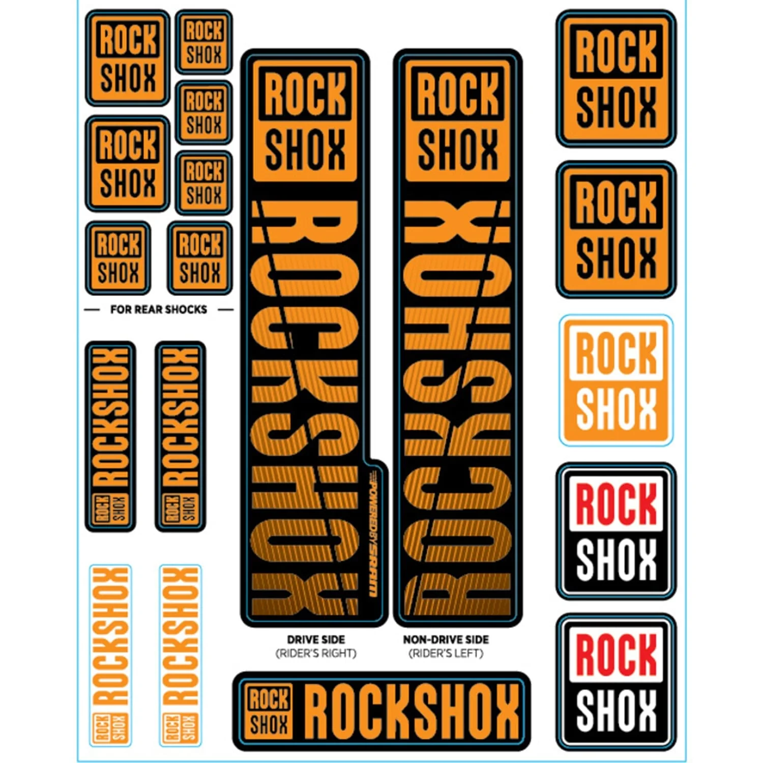Zestaw naklejek na widelec ROCKSHOX Single Tee Forks 35 mm Divers (2018+) Orange