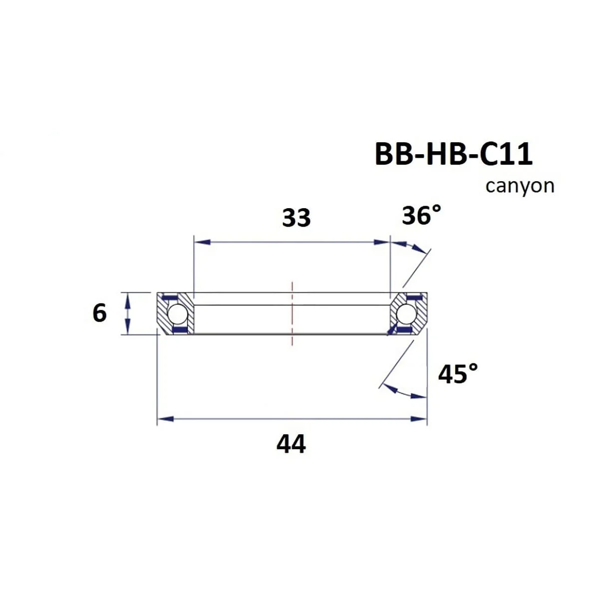 Łożysko BLACK BEARING Canyon C11 33x44x6mm 36/45° Headset Bearing - Image 2