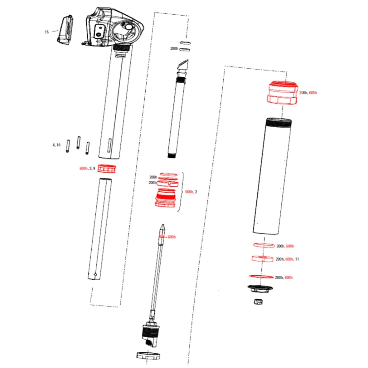 Zestaw uszczelek 600h/3 lata do sztycy ROCKSHOX REVERB AXS A1